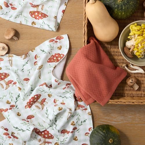 Martha Stewart Autumn Harvest Mushroom Plaid Kitchen Towel 3-Pack Set, 100% - Image 2