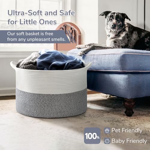 INDRESSME XXXLarge Woven Rope Blanket Basket Living Room Navy - Image 5