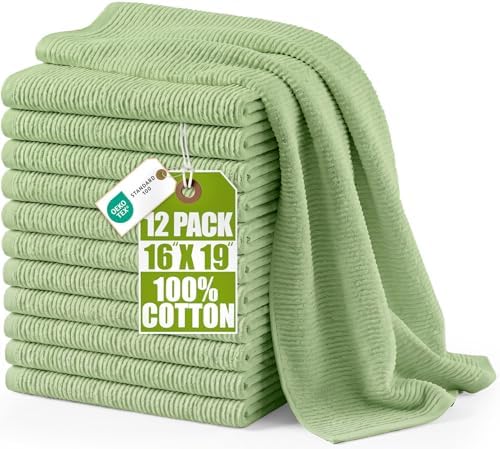 Utopia Towels Ribbed Cotton Kitchen Bar Mops, 12 Pack, 16x19 in, Sage Green by Unknown