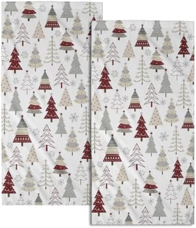 Christmas Tree Bathroom Hand Towels 2PCS 28x14 Inch Christmas Pine Tree Towels by Granbey