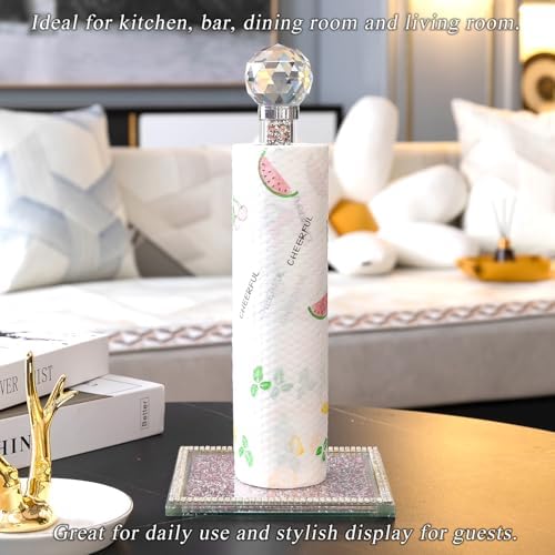 Pink Crystal Standing Paper Towel Roll Holder Countertop Weighted Rack - Image 4