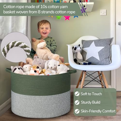 INDRESSME 115L Extra Large Woven Rope Blanket Basket Living Room Green - Image 3