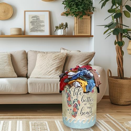 Funny Beach Laundry Basket Oxford Cloth Foldable Hamper 18.9x16.5 Inch - Image 2