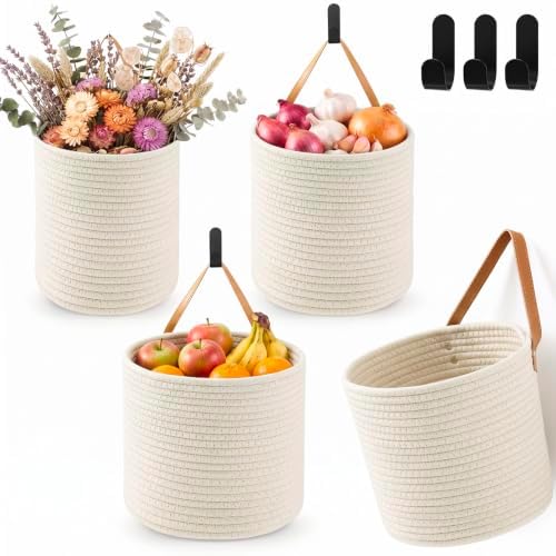 Honeydak 3 Hanging Baskets, Cotton Rope by Honeydak