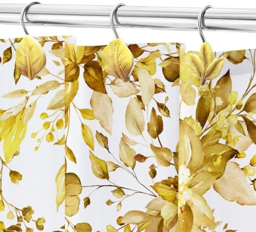 Yellow Plant Leaf Shower Curtain Hooks, Eucalyptus Bathroom Decor - Image 5