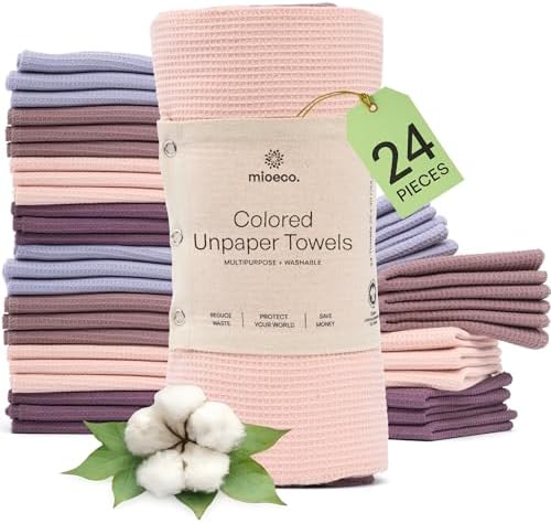 mioeco 24 Pack Reusable Kitchen Paper Towels, Organic Multicolor Cloths by MioEco-SustainableLiving
