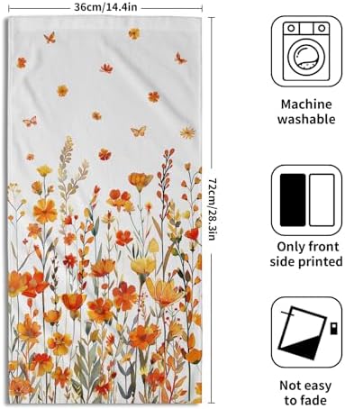 Watercolor Orange Daisy Hand Towels Fall Yellow Wildflowers Leaves Plant - Image 2