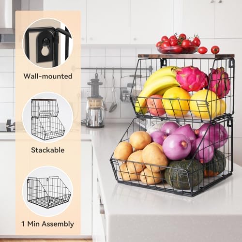 Wawocs 2 Tier Stackable Wall Mounted Hanging Basket, Fruit Basket - Image 3
