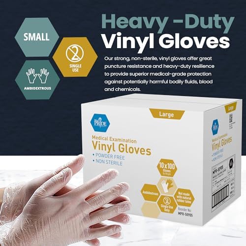 MED PRIDE Vinyl Exam Medical Gloves, Powder & Latex-Free, 1000-Count - Image 2