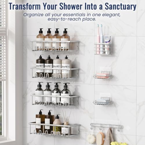 8 Pack Adhesive Large Capacity No-Drilling Shower Caddy - Image 4
