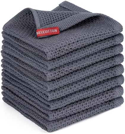 Kitchen Towels 8-Pack Kitchen Dish Cloths, 100% Cotton, 12x12 In, Dark Grey by BOOMIBOO