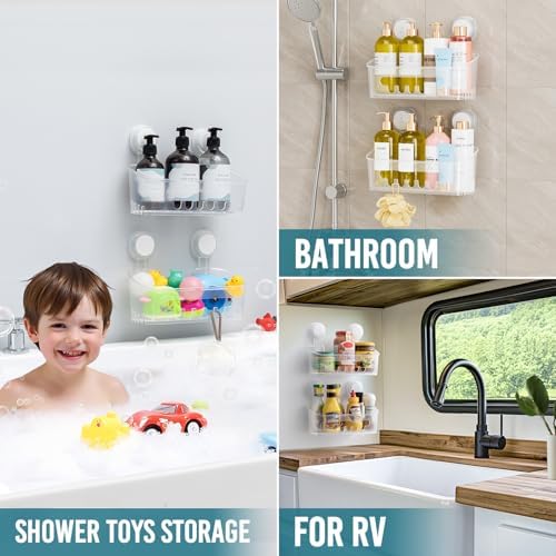 TAILI Shower Caddy Suction Cup Bathroom Organizer Shelves Frosted Clear 2pack - Image 4
