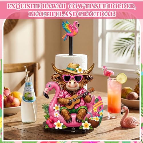 Chunful Hawaiian Flamingo Paper Towel Holder, Summer Flamingo Highland Cow - Image 2
