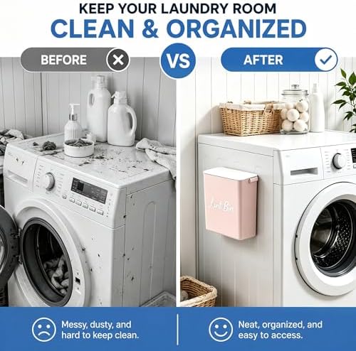 Magnetic Lint Bin with Lid for Laundry Room, Compact Plastic Dryer Lint Holder - Image 4