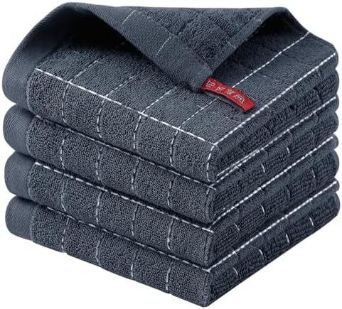 Homaxy 100% Cotton Terry Kitchen Dish Cloths, 4 Pack, Dark Grey by Homaxy
