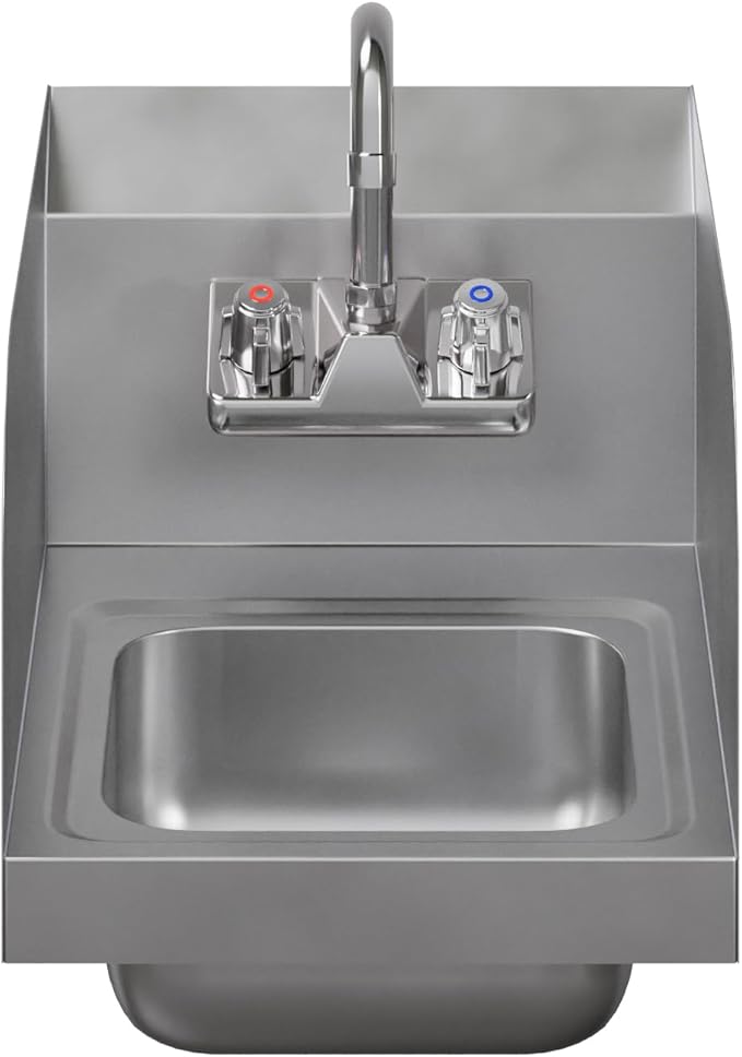 AmGood Stainless Steel Wall Mount Hand Sink | NSF | Commercial Hand Washing Basin For Restaurant, Kitchen and Home (12" x 16" with Sidesplash)