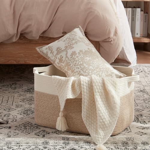 OIAHOMY Large Blanket Basket, 65L Cotton Rope Woven Laundry Basket, Toy Bin - Image 2