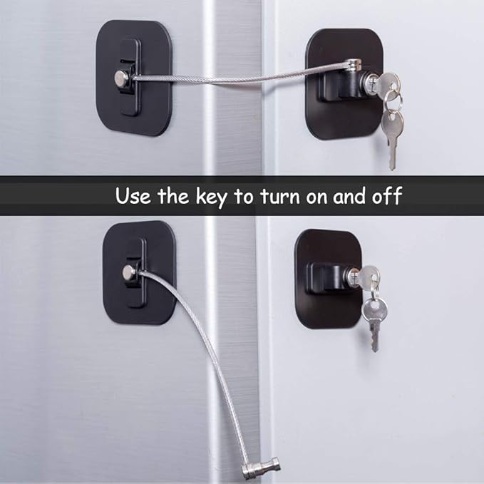 Refrigerator Lock,Fridge Lock with Keys,Freezer Lock and Refrigerator Lock for Child Proof,1Pack Black Fridge Lock