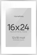 Homeforia 16x24 Silver Picture Frames, High End Metal 16x24 Poster Frame with Mat 12x18 in Photo, 16 x 24 Silver Frame Matted to 12 by 18 Print, 24x16 Hanging Frame, Tempered Glass, Wall Kit, Set of 1