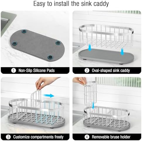 Sink Caddy Kitchen Sink Organizer, Sponge & Brush Holder, Stone Drying Mat - Image 5