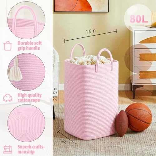 Artfeel Laundry Basket, Woven Cotton Rope Laundry Hamper, 80L Versatile Storage - Image 2