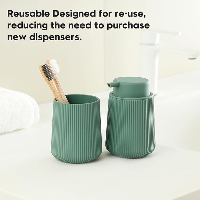 YAUKPH Striped Foaming Hand Soap Dispenser Sage Green | - Image 4