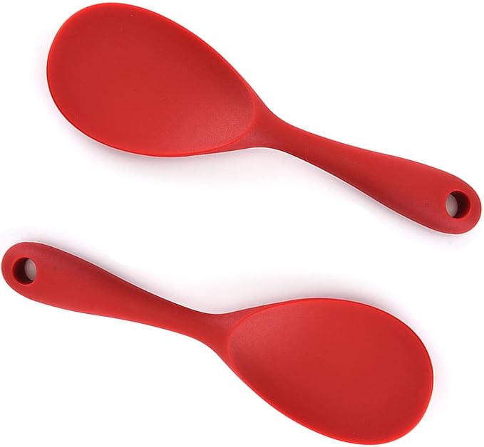 Dioycli Rice Paddle Nonstick Rice Spatula Heat Resistant Silicone Rice Spoon, Kitchen Cooking Red Rice Scooper for Soup, Salads, Mashed Potato (2 Pcs)