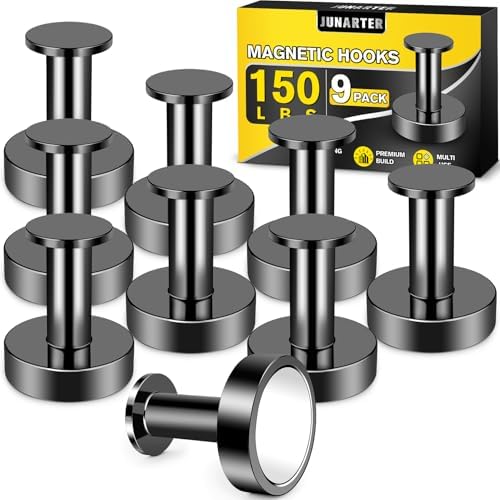 9Pcs Magnetic Hooks, 150lb Black Magnetic Hooks by Junarter
