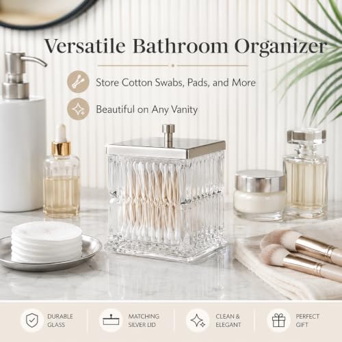 Vince Camuto Home Glass Cotton Jar Holder – Nickel Lid, Elegant Bathroom - Image 2