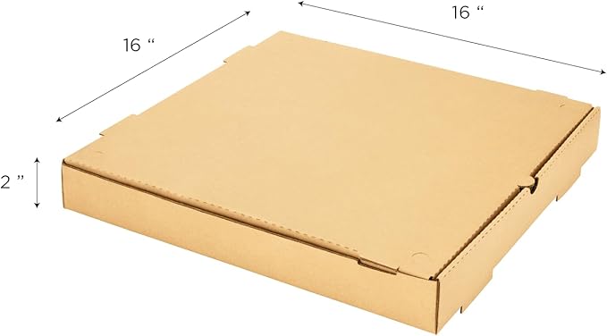 Karat Pizza Boxes 16" x 16" x2" [50 Pack] Kraft Corrugated Boxes | Ventilated, Grease-Resistant, Durable for Pizza or Shipping Use