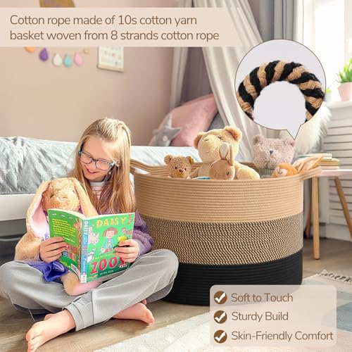 INDRESSME 115L Extra Large Woven Rope Blanket Basket Living Room - Image 3