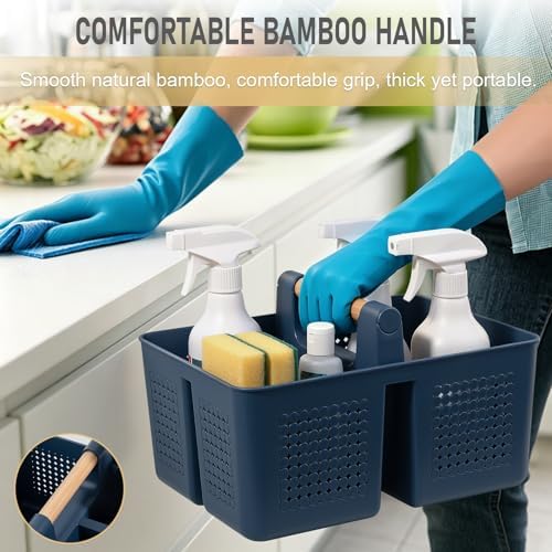 JiatuA Portable Shower Caddy Basket Plastic Caddy Organizer Large Navy Blue - Image 2