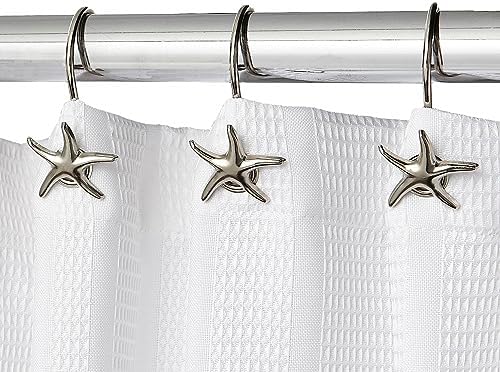 Starfish Shower Curtain Hooks – 12-Pack Decorative Chrome Bathroom Hooks by HERMOSACOLLECTION