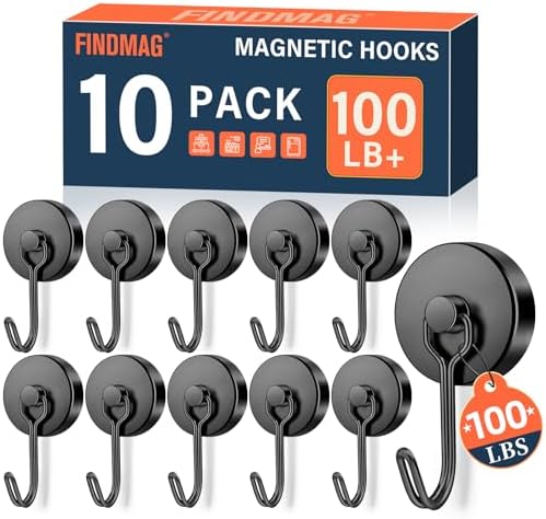 FINDMAG 10 Pack Black Magnetic Hooks by FINDMAG