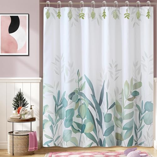 Leaves Shower Curtain Hooks-12Pack Green Plant Leaf Shower Curtain Rings - Image 3
