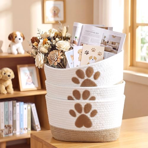 3-Tier Dog Paw Theme Cotton Rope Hanging Basket Organizer, Wall Storage Bin - Image 4