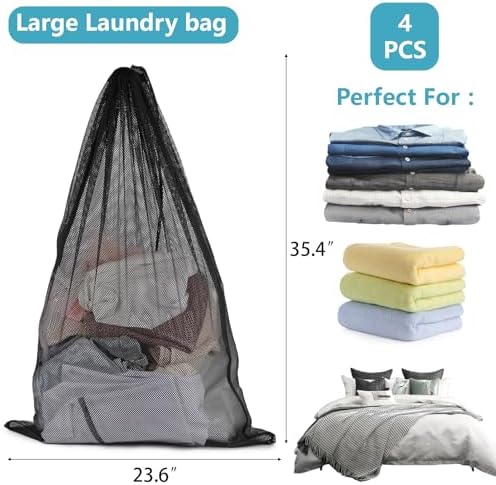 4 Pcs Laundry Bags Mesh Wash Bags 23.6 x 35 In Large Laundry Drawstring Bag - Image 4