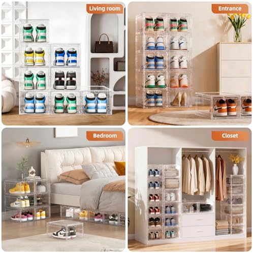 KEFA XL Shoe Storage Box Organizer, 8 Pack Shoe Boxes Clear Plastic Stackable - Image 2