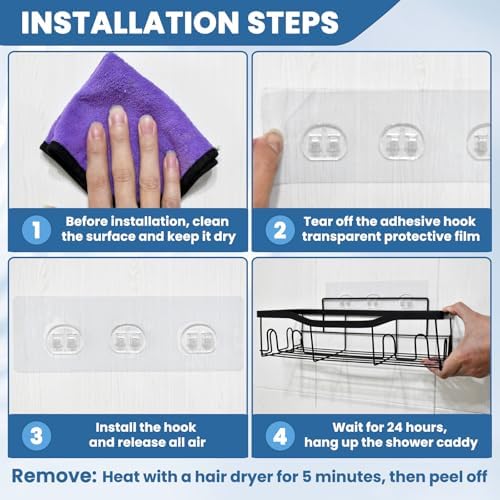 4 Pack Shower Caddy Adhesive Replacement, Shower Shelf Strong Adhesive Hooks - Image 5