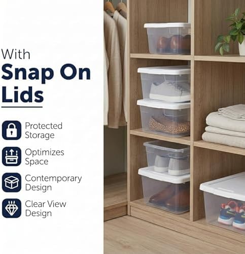Storage Bins with Lids, 10 Pack 6 Qt Clear Plastic Stackable Shoe Boxes - Image 2