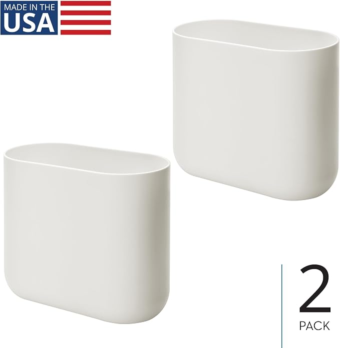 iDesign Small Slim Plastic Bathroom Trash Can, Coconut White - Image 2