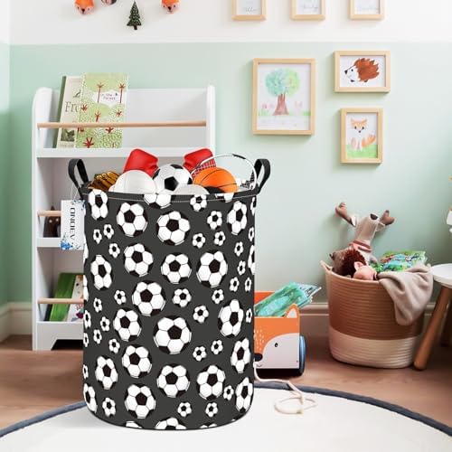 Round Soccer Ball Print Laundry Hamper, Cotton Canvas Storage Bin - Image 7