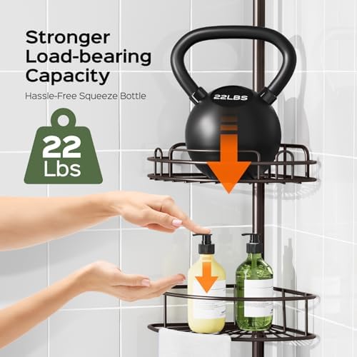 HAMITOR Corner Shower Caddy Tension Pole: No-Drill Rustproof Bathroom Shelf - Image 2