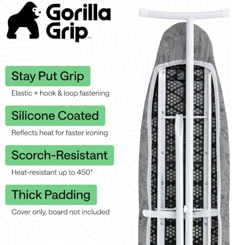 GORILLA GRIP Padded Ironing Board Cover, 15x54 Gray Floral - Image 2