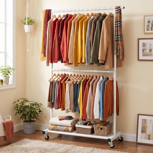 Sywhitta Double Rod Metal Clothing Rack on Wheels - Image 6