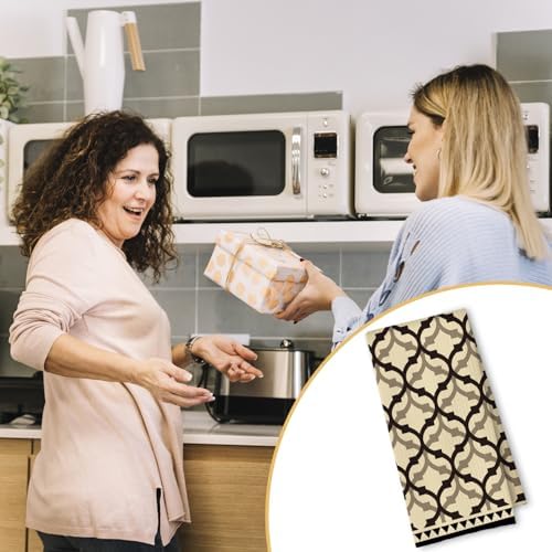 Beige and Brown Moroccan Kitchen Towels, Boho Abstract Dish Tea Towels - Image 5