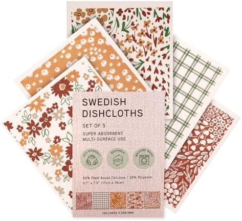 Swedish Dishcloths, Vintage Plant-Based Cellulose, 6.7x7.5 Inch, Super Absorbent by MosJos