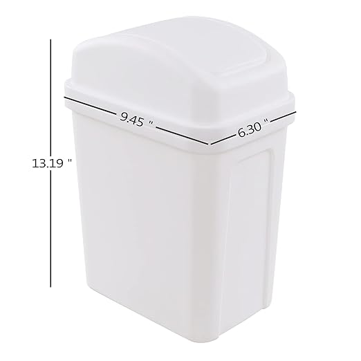 2 Gallon Plastic Samll Swing Top Trash Can, Swing Lid Waste Can, White