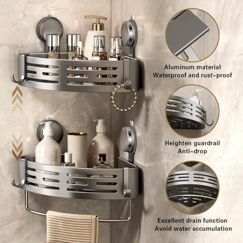 VOLPONE Corner Shower Shelf Suction Cup Shower Caddy Corner No Drilling - Image 3