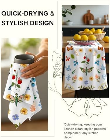 Miss Adola 150GSM Flour Sack Kitchen Towels Set of 2, Butterfly Garden - Image 4